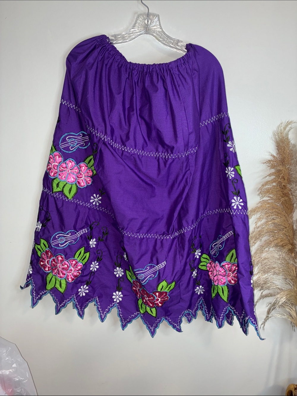 Purple Embroidered Floral Midi Skirt